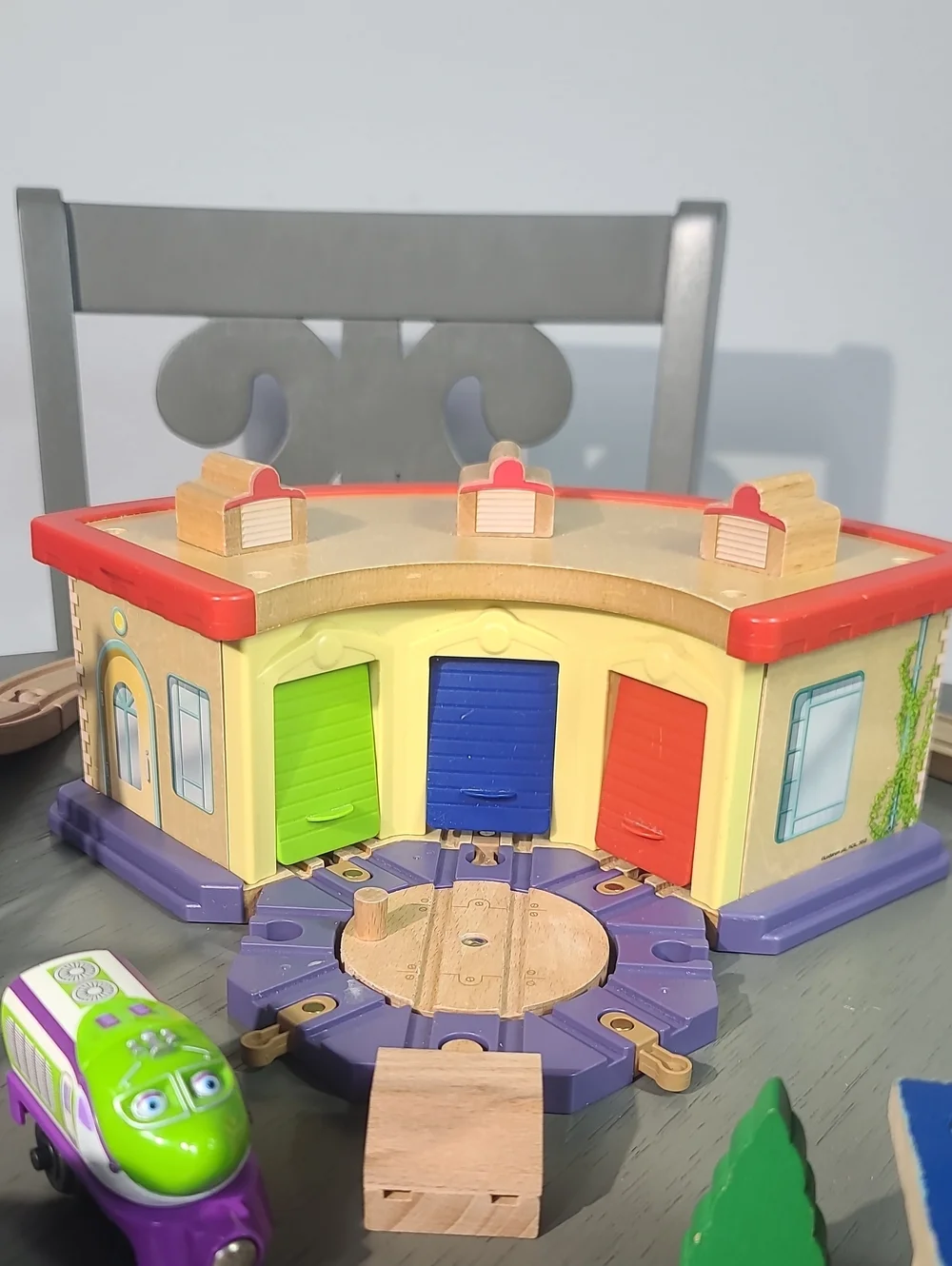 Kids Wooden Train Set - Blue & White Bullet Train Playset